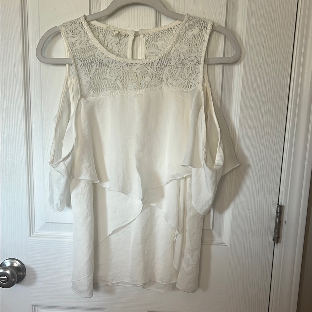 Maurices Cream Lace Cold Shoulder Blouse